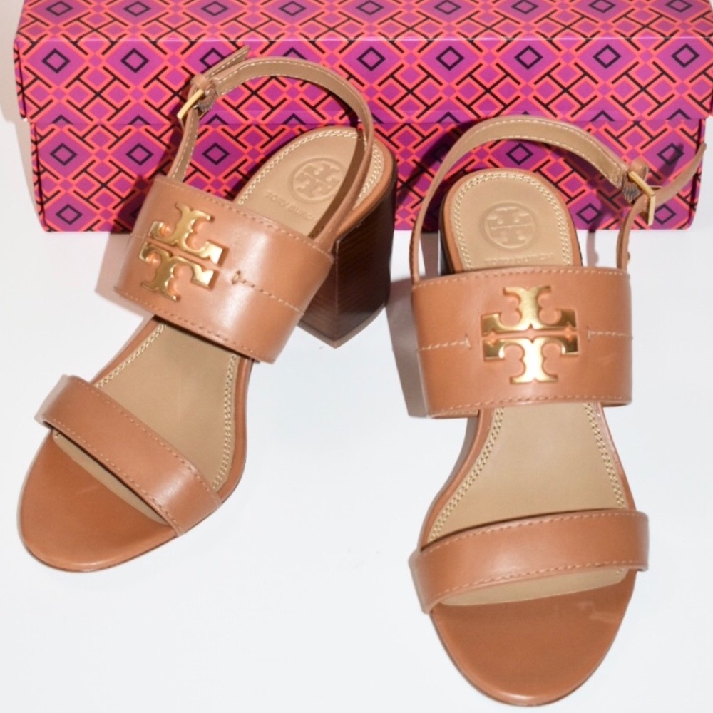 TORY BURCH EVERLY 65 MM SANDALS ROYAL TAN LEATHER